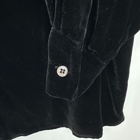 Vintage Ann Taylor Black Velvet Button Up Shirt Size S Oversized Whimsigoth - Picture 7 of 7
